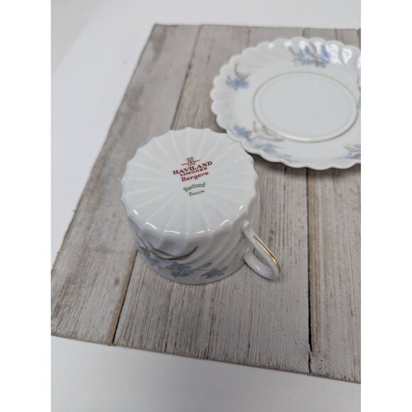 Haviland Limoges Bergere Set 2 Tea Cup and Saucer Vintage Blue Flowers France - Picture 6 of 13